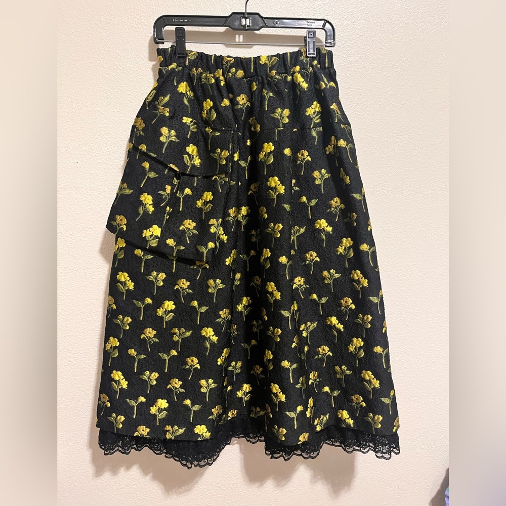 RARE🌼 Vintage Simone Rocha embroidered Floral Black and Yellow Skirt